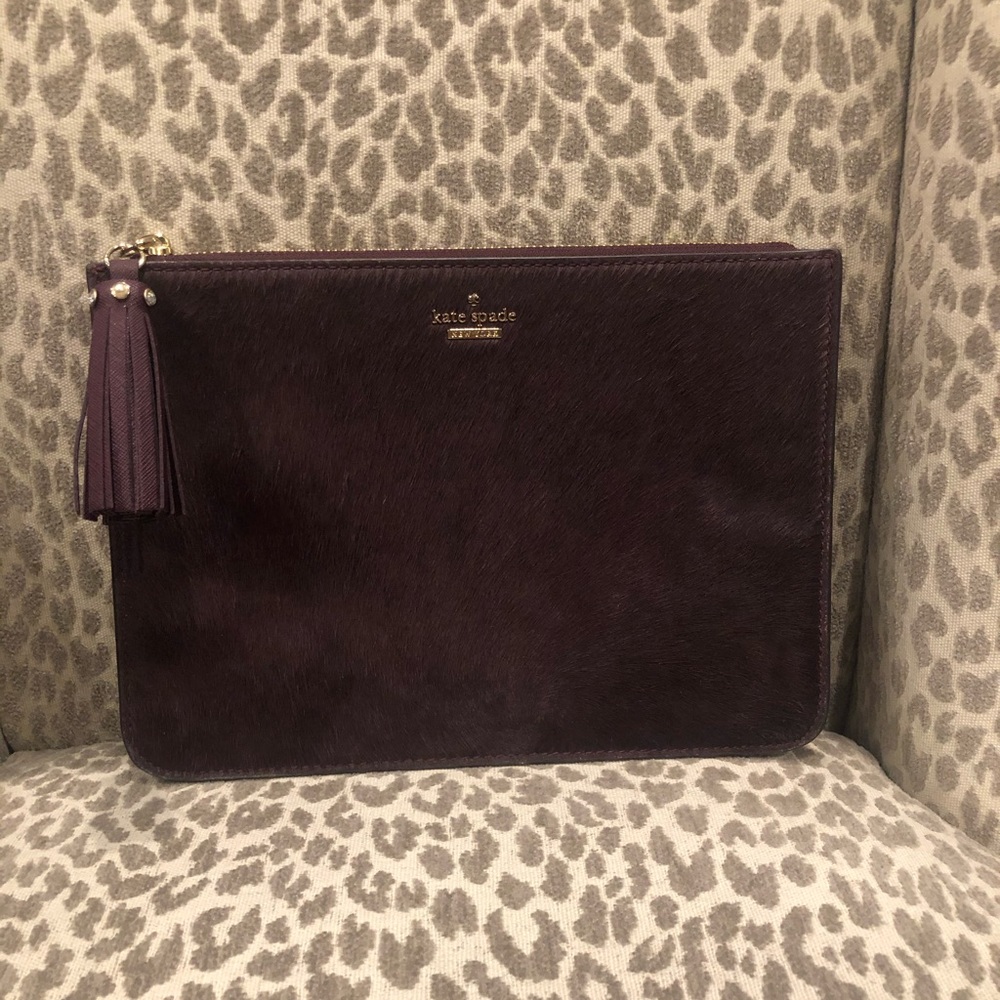 NWOT Kate Spade Plum Fur Clutch with Tassel
